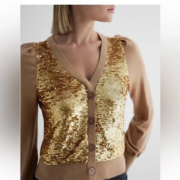 Express Sequin Button Front Cardigan Sweater Size Small New with Tag - Picture 2 of 4